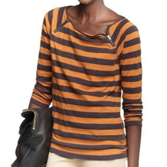 J. Crew 3/4 Sleeve Striped Burnt Orange Tee Small - Picture 3 of 8